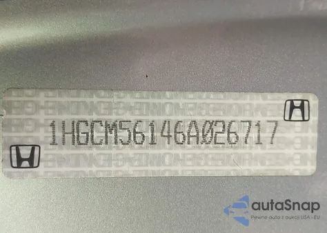 2006 Honda Accord 2.4 Vp from USA, damaged, VIN 1HGCM56146A026717
